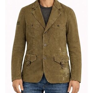 Hause of Howe Mens 42 Olive Military Grunge Floral Blazer